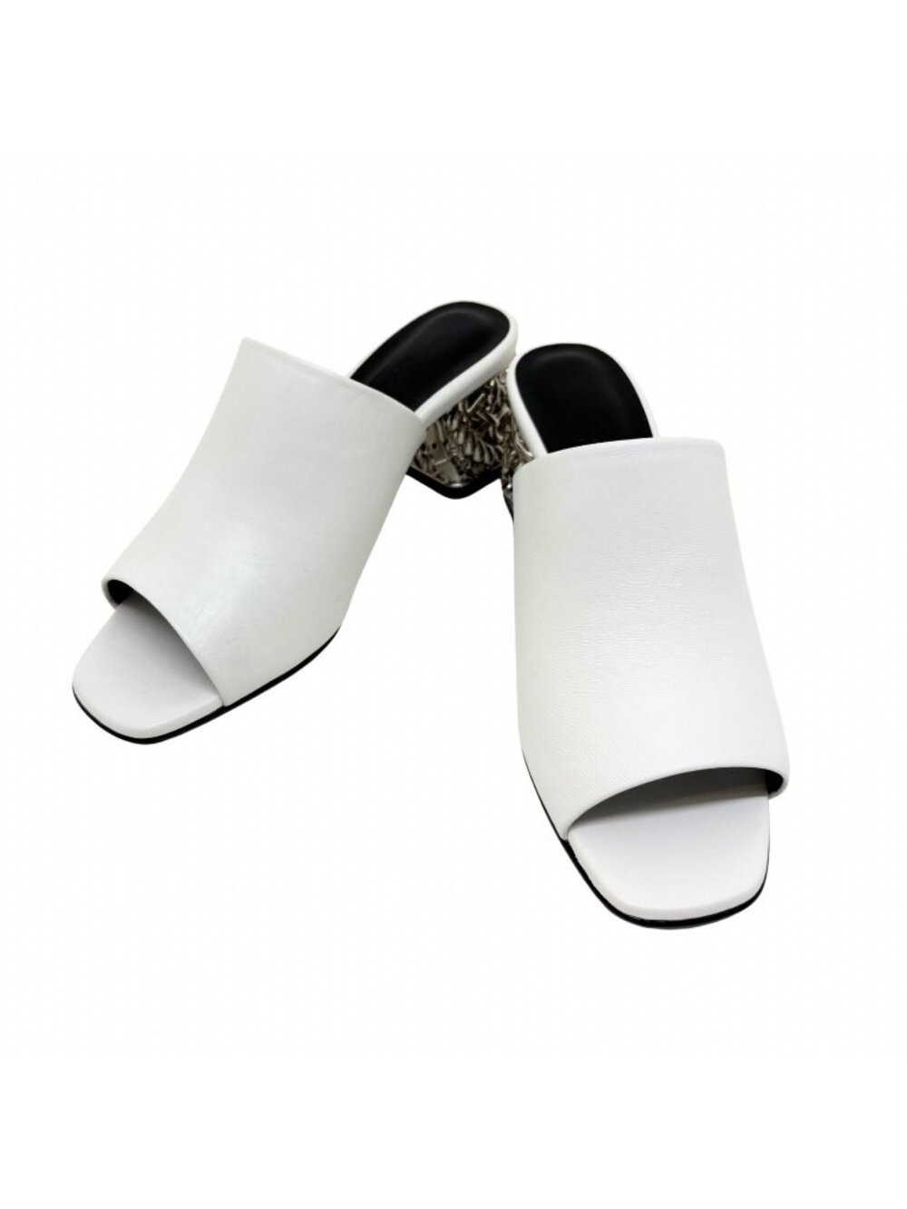 Hermes Glossy 60 Sandals 37.5 White Black Silver Leather